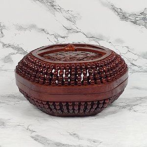 Handmade Asian Bamboo Lacquered Beaded Basket Vintage